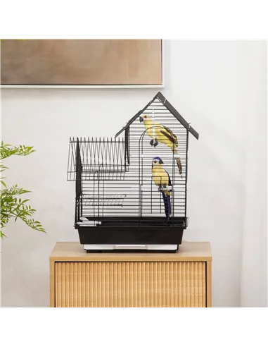 PawHut Metal Bird Cage for Finch, Canary w/ Food Containers, Swing Ring, Tray, Handle, 39 x 33 x 47cm