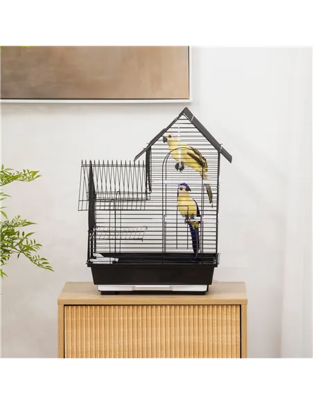 PawHut Metal Bird Cage for Finch, Canary w/ Food Containers, Swing Ring, Tray, Handle, 39 x 33 x 47cm
