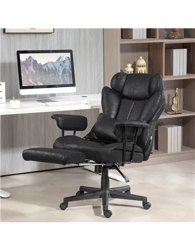 HOMCOM Executive Office Chair, Ergonomic Desk Chair with Foot Rest, Lumbar Support, Reclining Function and Wide Seat, Black
