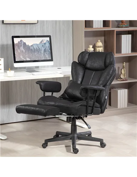 HOMCOM Executive Office Chair, Ergonomic Desk Chair with Foot Rest, Lumbar Support, Reclining Function and Wide Seat, Black
