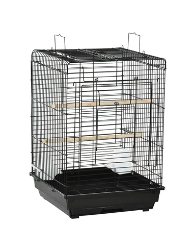 PawHut Steel Bird Cage with Openable Top, Stand, Tray, Handles, Feeding Bowls for Parakeet, Finch - Black