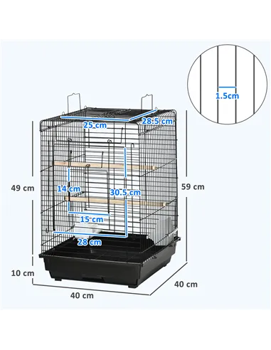 PawHut Steel Bird Cage with Openable Top, Stand, Tray, Handles, Feeding Bowls for Parakeet, Finch - Black