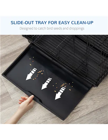 PawHut Steel Bird Cage with Openable Top, Stand, Tray, Handles, Feeding Bowls for Parakeet, Finch - Black