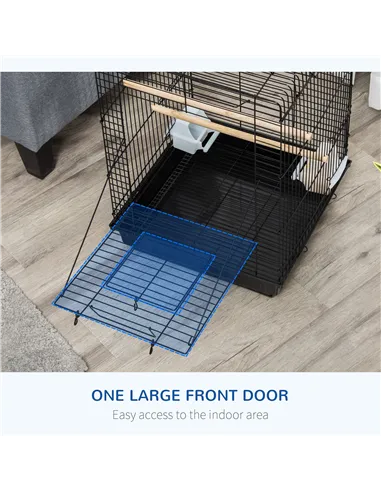 PawHut Steel Bird Cage with Openable Top, Stand, Tray, Handles, Feeding Bowls for Parakeet, Finch - Black