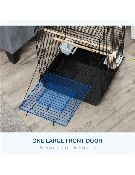 PawHut Steel Bird Cage with Openable Top, Stand, Tray, Handles, Feeding Bowls for Parakeet, Finch - Black