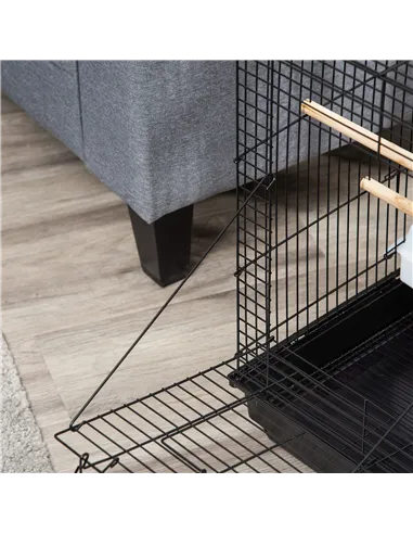 PawHut Steel Bird Cage with Openable Top, Stand, Tray, Handles, Feeding Bowls for Parakeet, Finch - Black