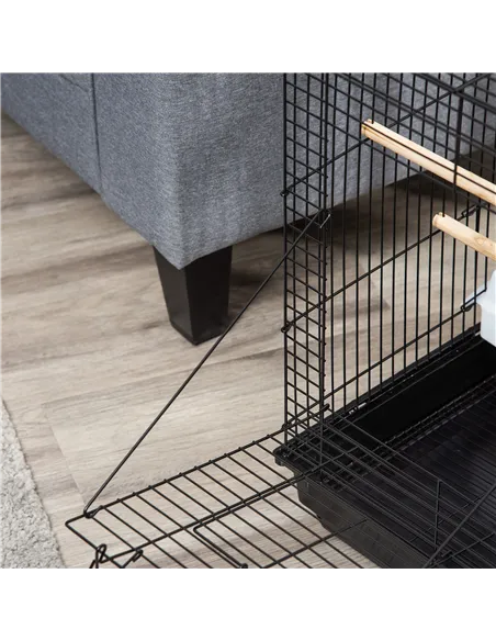 PawHut Steel Bird Cage with Openable Top, Stand, Tray, Handles, Feeding Bowls for Parakeet, Finch - Black