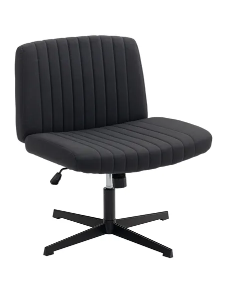 HOMCOM Armless Office Chair No Wheels, Linen Fabric Criss Cross Legged Desk Chair with Wide Seat, Thick Padding, Tilt Function, 