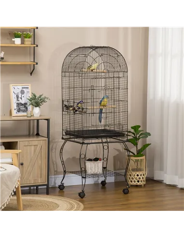 PawHut 1.53(m) Bird Cage, Pet Viary, Feeding Stand, with Wheels, Perch