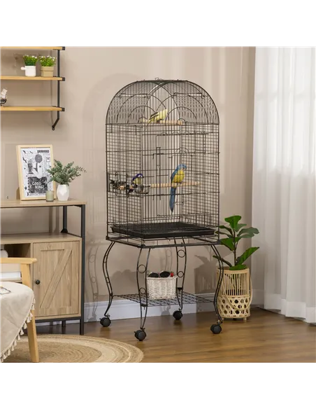 PawHut 1.53(m) Bird Cage, Pet Viary, Feeding Stand, with Wheels, Perch