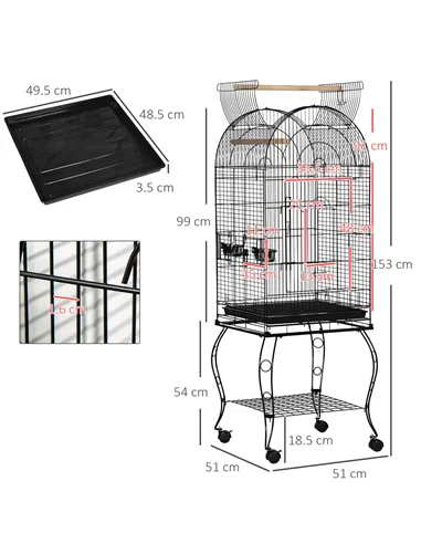 PawHut 1.53(m) Bird Cage, Pet Viary, Feeding Stand, with Wheels, Perch