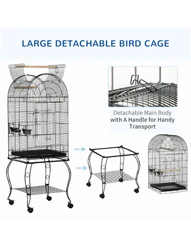 PawHut 1.53(m) Bird Cage, Pet Viary, Feeding Stand, with Wheels, Perch