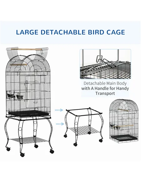 PawHut 1.53(m) Bird Cage, Pet Viary, Feeding Stand, with Wheels, Perch