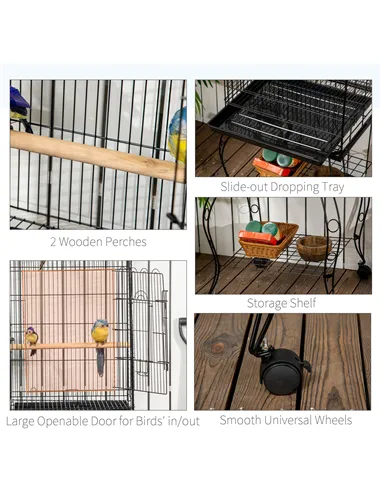 PawHut 1.53(m) Bird Cage, Pet Viary, Feeding Stand, with Wheels, Perch