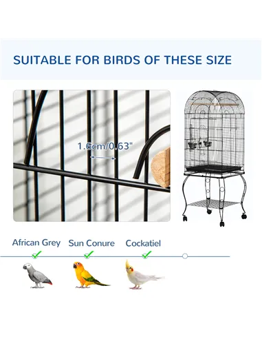 PawHut 1.53(m) Bird Cage, Pet Viary, Feeding Stand, with Wheels, Perch