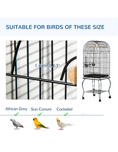 PawHut 1.53(m) Bird Cage, Pet Viary, Feeding Stand, with Wheels, Perch