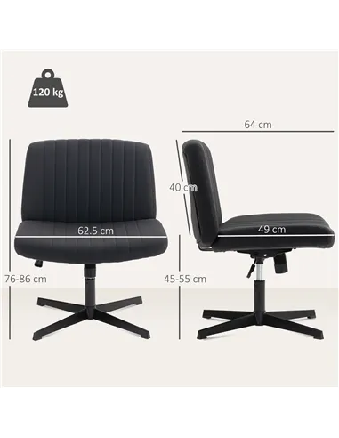 HOMCOM Armless Office Chair No Wheels, Linen Fabric Criss Cross Legged Desk Chair with Wide Seat, Thick Padding, Tilt Function, 