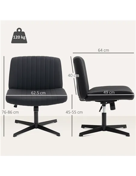 HOMCOM Armless Office Chair No Wheels, Linen Fabric Criss Cross Legged Desk Chair with Wide Seat, Thick Padding, Tilt Function, 