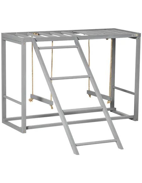 PawHut Chicken Activity Play with Swing Set for 3-4 Chickens, Wooden Chicken Coop, Grey