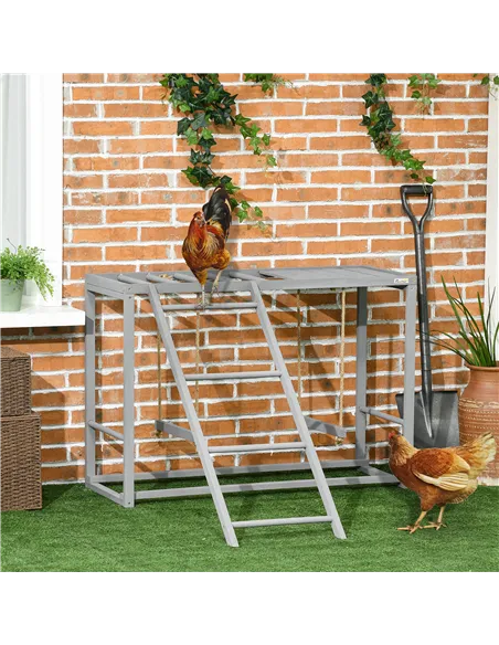 PawHut Chicken Activity Play with Swing Set for 3-4 Chickens, Wooden Chicken Coop, Grey