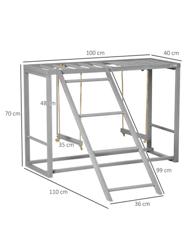 PawHut Chicken Activity Play with Swing Set for 3-4 Chickens, Wooden Chicken Coop, Grey