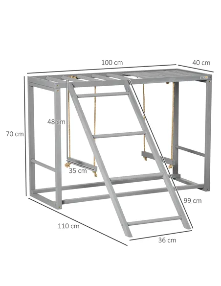 PawHut Chicken Activity Play with Swing Set for 3-4 Chickens, Wooden Chicken Coop, Grey