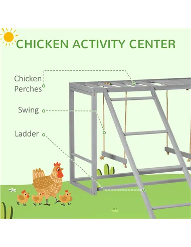 PawHut Chicken Activity Play with Swing Set for 3-4 Chickens, Wooden Chicken Coop, Grey