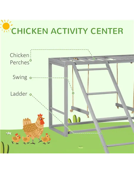 PawHut Chicken Activity Play with Swing Set for 3-4 Chickens, Wooden Chicken Coop, Grey
