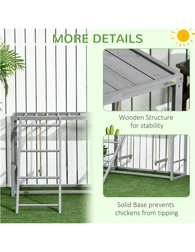 PawHut Chicken Activity Play with Swing Set for 3-4 Chickens, Wooden Chicken Coop, Grey