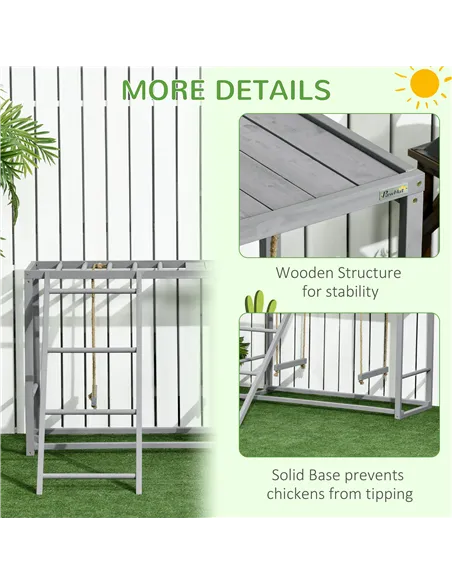 PawHut Chicken Activity Play with Swing Set for 3-4 Chickens, Wooden Chicken Coop, Grey