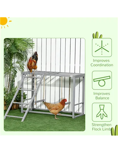 PawHut Chicken Activity Play with Swing Set for 3-4 Chickens, Wooden Chicken Coop, Grey