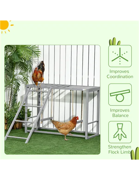 PawHut Chicken Activity Play with Swing Set for 3-4 Chickens, Wooden Chicken Coop, Grey