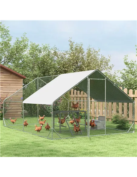 PawHut Chicken Activity Play with Swing Set for 3-4 Chickens, Wooden Chicken Coop, Grey