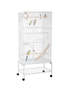 PawHut Large Bird Cage Budgie Cage 3 Tier Aviary with Stand Wheels, Toys, Ladders, Shelf for Canaries, Finches, Cockatiels, Para