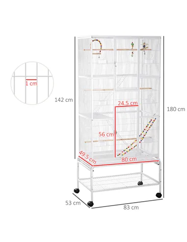PawHut Large Bird Cage Budgie Cage 3 Tier Aviary with Stand Wheels, Toys, Ladders, Shelf for Canaries, Finches, Cockatiels, Para