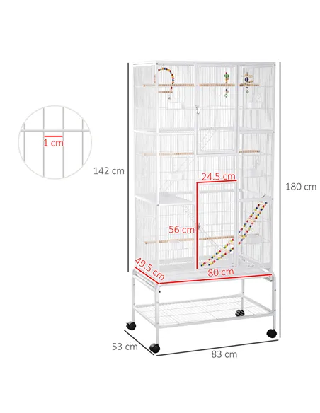 PawHut Large Bird Cage Budgie Cage 3 Tier Aviary with Stand Wheels, Toys, Ladders, Shelf for Canaries, Finches, Cockatiels, Para