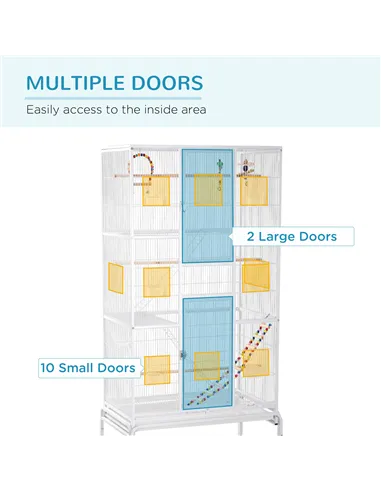 PawHut Large Bird Cage Budgie Cage 3 Tier Aviary with Stand Wheels, Toys, Ladders, Shelf for Canaries, Finches, Cockatiels, Para
