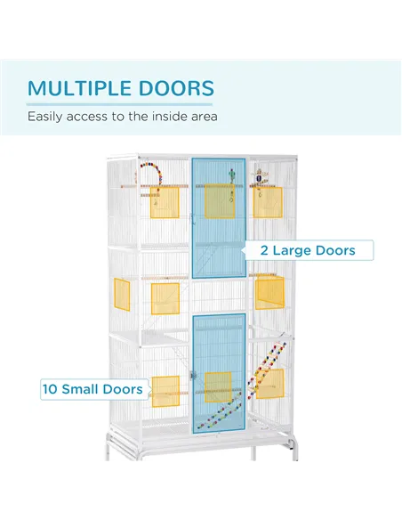 PawHut Large Bird Cage Budgie Cage 3 Tier Aviary with Stand Wheels, Toys, Ladders, Shelf for Canaries, Finches, Cockatiels, Para