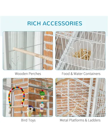 PawHut Large Bird Cage Budgie Cage 3 Tier Aviary with Stand Wheels, Toys, Ladders, Shelf for Canaries, Finches, Cockatiels, Para