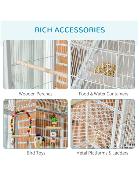 PawHut Large Bird Cage Budgie Cage 3 Tier Aviary with Stand Wheels, Toys, Ladders, Shelf for Canaries, Finches, Cockatiels, Para