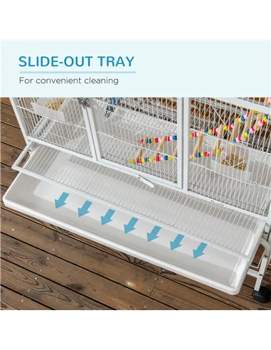 PawHut Large Bird Cage Budgie Cage 3 Tier Aviary with Stand Wheels, Toys, Ladders, Shelf for Canaries, Finches, Cockatiels, Para