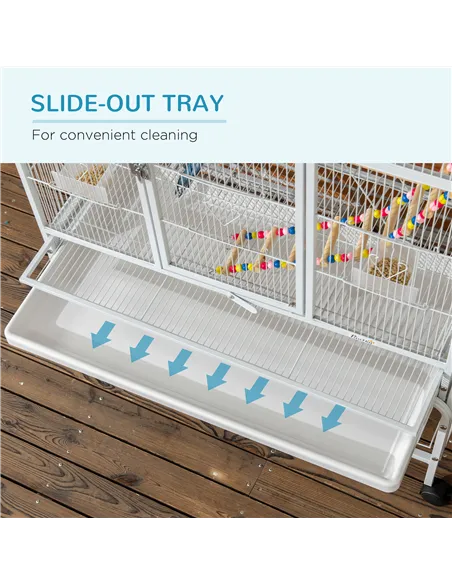 PawHut Large Bird Cage Budgie Cage 3 Tier Aviary with Stand Wheels, Toys, Ladders, Shelf for Canaries, Finches, Cockatiels, Para