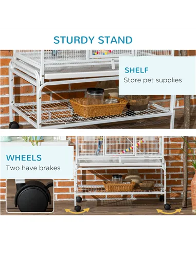 PawHut Large Bird Cage Budgie Cage 3 Tier Aviary with Stand Wheels, Toys, Ladders, Shelf for Canaries, Finches, Cockatiels, Para