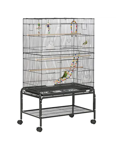 PawHut Large Bird Cage Budgie Cage with Stand, Toys, Wheels, Accessories, Storage Shelf for Canaries, Finches, Lovebirds, Parake
