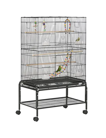 PawHut Large Bird Cage Budgie Cage with Stand, Toys, Wheels, Accessories, Storage Shelf for Canaries, Finches, Lovebirds, Parake