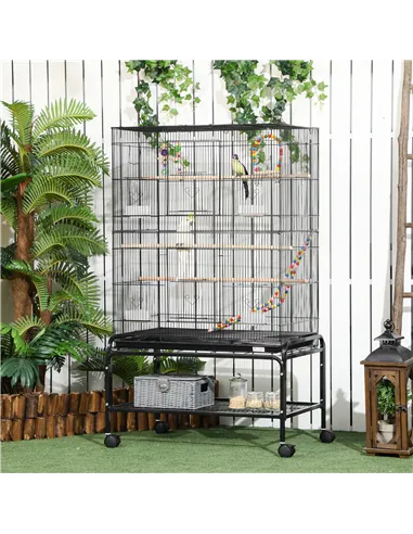 PawHut Large Bird Cage Budgie Cage with Stand, Toys, Wheels, Accessories, Storage Shelf for Canaries, Finches, Lovebirds, Parake