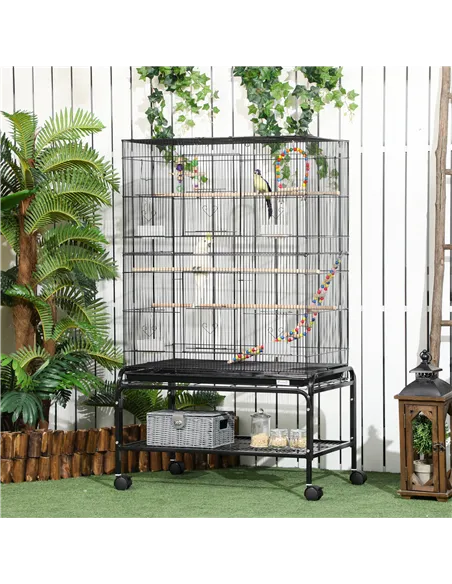 PawHut Large Bird Cage Budgie Cage with Stand, Toys, Wheels, Accessories, Storage Shelf for Canaries, Finches, Lovebirds, Parake