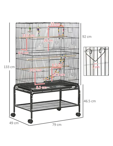 PawHut Large Bird Cage Budgie Cage with Stand, Toys, Wheels, Accessories, Storage Shelf for Canaries, Finches, Lovebirds, Parake