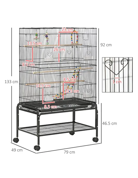 PawHut Large Bird Cage Budgie Cage with Stand, Toys, Wheels, Accessories, Storage Shelf for Canaries, Finches, Lovebirds, Parake