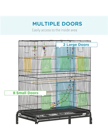 PawHut Large Bird Cage Budgie Cage with Stand, Toys, Wheels, Accessories, Storage Shelf for Canaries, Finches, Lovebirds, Parake